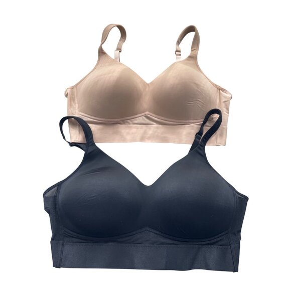 Rhonda Shear 2Pk Molded Cup Bra with Wrap Back Size 1X Black Beige Lounge 647.10 - Picture 2 of 10